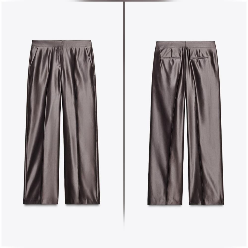 Zara 2 Pc Set Vest & Straight Pants Satin Effect Mocha - Picture 16 of 17